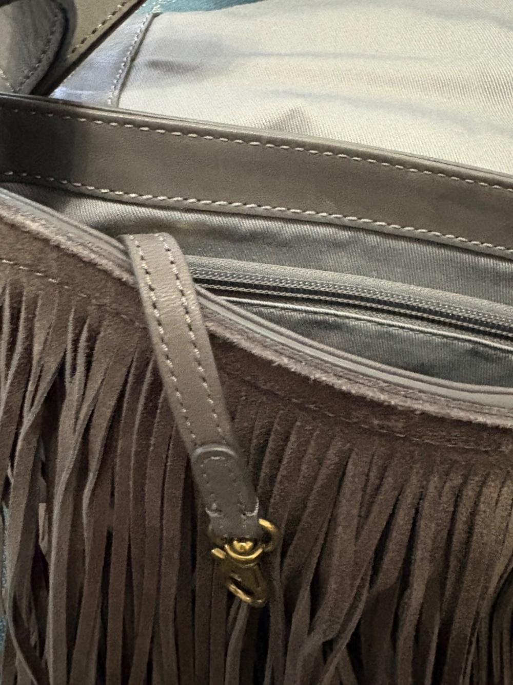 FRYE Ray Fringe Crossbody Saddlebag - Suede/Leather - Picture 7 of 9